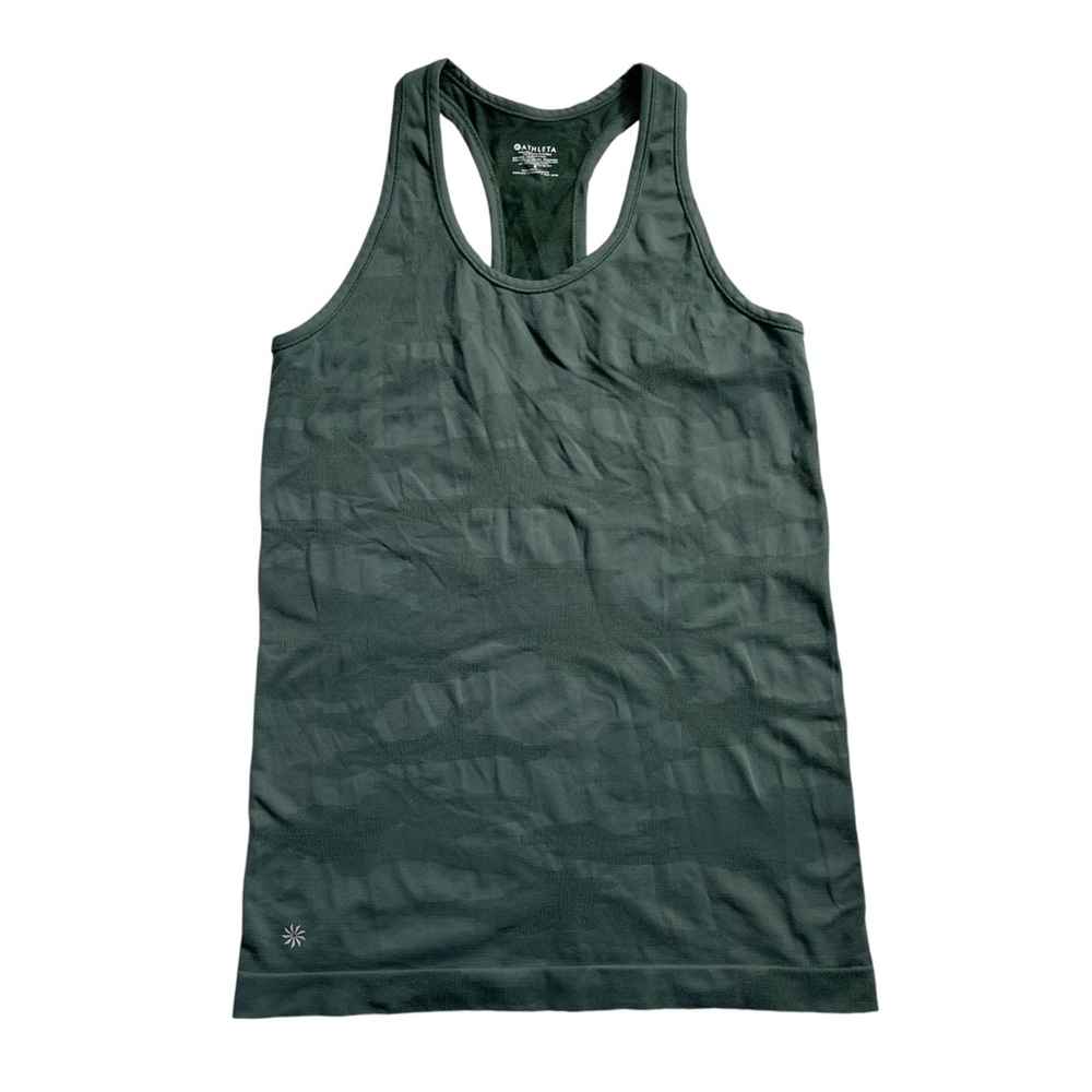 Athleta Womens Shirt Small Green Camo Tank Top Racer Back Run Jog Gym Ladies Top